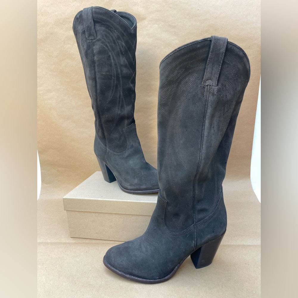 Frye, Ilana, Brown Suede Pull-On Cowboy Boots, Size 9